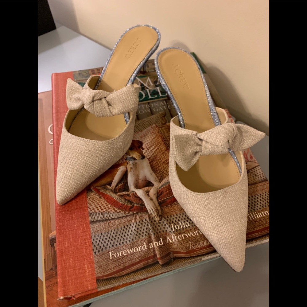J Crew Sophia Mules With Glitter Heel